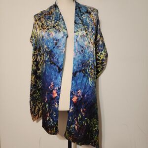 Guatopo 100% Silk Art Scarf Blue Floral Forest Abstract